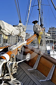 Old sailing ships docked in the old port of Marseille