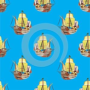 Old sailing ships seamless pattern