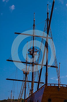 Old sailing vessel masts and gear