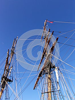 Old sailship mast and rigging