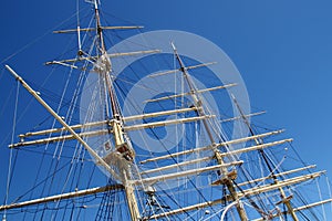 Old sailship masts and rigging