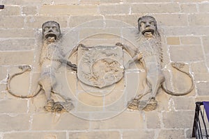 Old Salcedo palace facade details, Baeza, Jaen, Spain