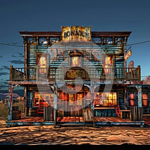 Old Saloon, Wild West Town Building, Cowboy Pub Exterior, Copy Space