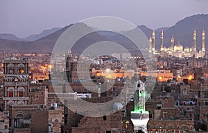 Old Sanaa view and Al Saleh Mosque, Yemen photo