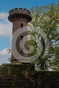 old sandstone watchtower in the forest on the Heiligenberg