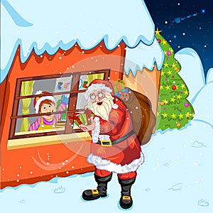 Old Santa with giftbag during holy Christmas