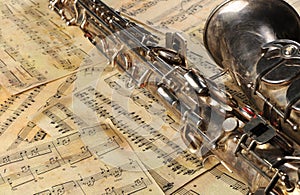 Old saxophone and notes