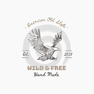 Old school American logotype with flying eagle