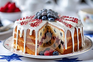 Old school cake, Lambeth style, with red, white and blue patriotic decor, AI generative dessert