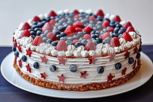 Old school cake, Lambeth style, with red, white and blue patriotic decor, AI generative dessert