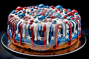 Old school cake, Lambeth style, with red, white and blue patriotic decor, AI generative dessert