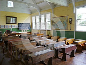 Old school: classroom with desks - h photo