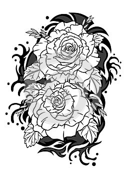 Old School Flash Tattoo of Black Rose in Japanese Style