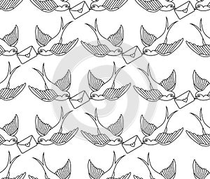 Old school pattern with birds and letters