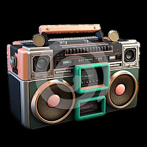 Old school radio tape recorder doodle double cassette. Vintage boombox sound system. 1980s boom box player Generative AI