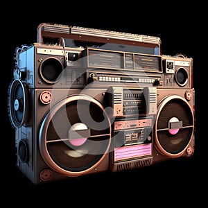 Old school radio tape recorder doodle double cassette. Vintage boombox sound system. 1980s boom box player Generative AI