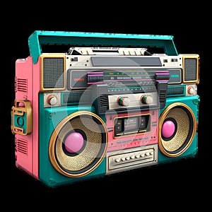 Old school radio tape recorder doodle double cassette. Vintage boombox sound system. 1980s boom box player Generative AI