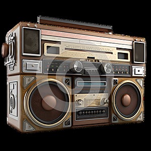 Old school radio tape recorder doodle double cassette. Vintage boombox sound system. 1980s boom box player Generative AI