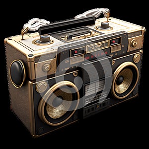 Old school radio tape recorder doodle double cassette. Vintage boombox sound system. 1980s boom box player Generative AI