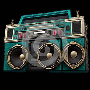 Old school radio tape recorder doodle double cassette. Vintage boombox sound system. 1980s boom box player Generative AI