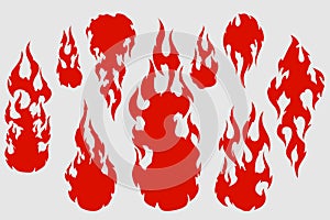 Old school red flame background elements set