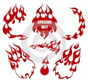 Old school red flame background elements set