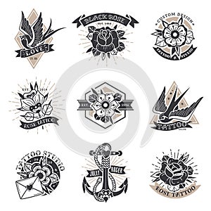 Old school traditional tattoo emblems set