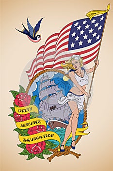 Old-school US Navy tattoo