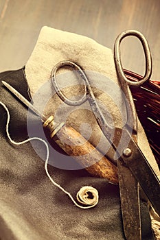 Old scissors and awl