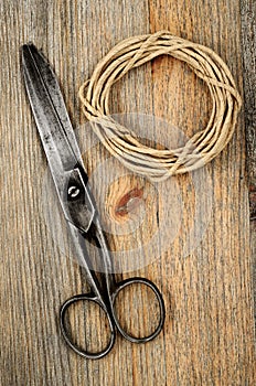 Old scissors and hank of packthread