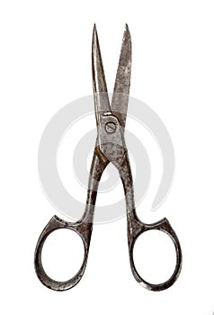 Old scissors isolated on white