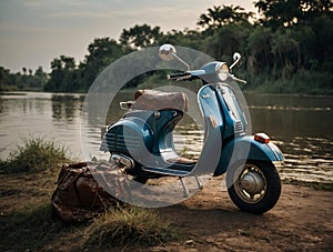 an old scooter by the river
