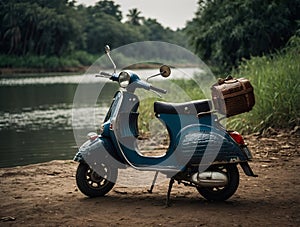 an old scooter by the river