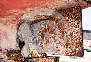 Old propeller in the rustic ship