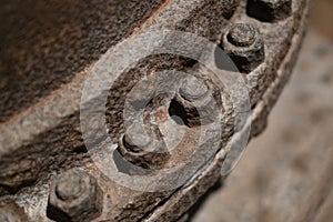 Old screws and bolts closeup - rusty and eroded -