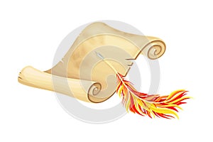 Old Scroll or Curved Manuscript with Quill Vector Illustration