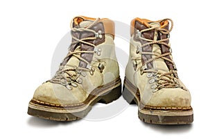 Old scuffed hiking boots