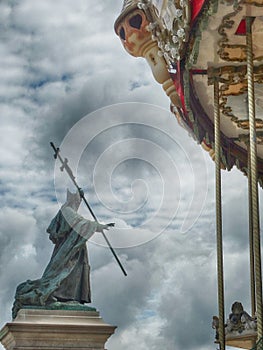 Old Sculpture and Carousel downtown Bayonne