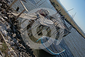 Old seaport with boats and boats and gangway