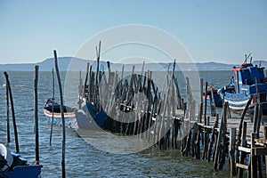 Old seaport with boats and boats and gangway