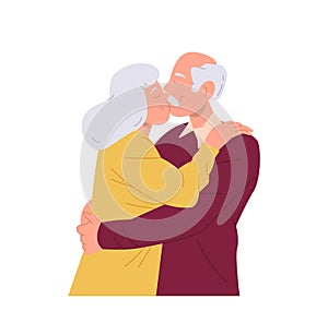 Old senior loving family couple kissing and hugging standing together isolated on white background