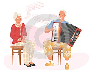 Old senior people singing flat vector illustration