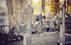 Old sepulchral crosses at the cemetery