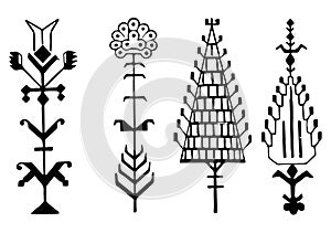 Old Serbian tattoo. Set of labels and elements. Vector set illustration template
