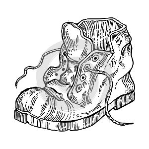 Old shabby boot engraving style vector