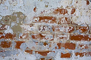 Old shabby brick wall of the monastery close-up