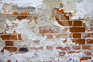 Old shabby brick wall of the monastery close-up