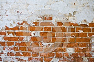 Old shabby brick wall of the monastery close-up