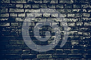 Old shabby dark brick wall - sloppy brickwork grunge background