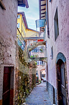 Old shabby houses in Gandria village, Switzerland